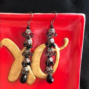 Black antique silver dangling earrings with hoops